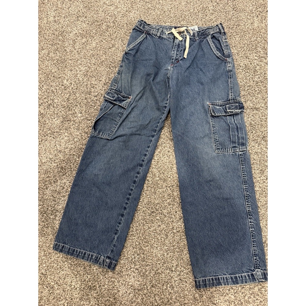 Vintage Y2K Jordache Baggy Cargo Jeans Pants Carpenter Wide Leg Women's 7/8